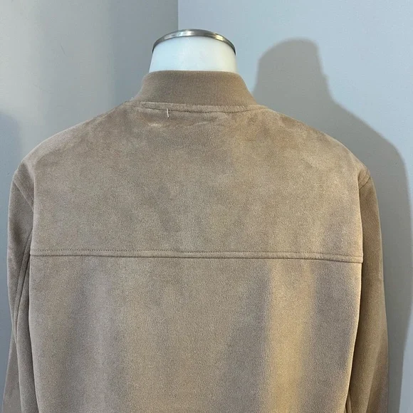 Tan Suede Bomber Jacket with Ribbed Details - Picture 8 of 13